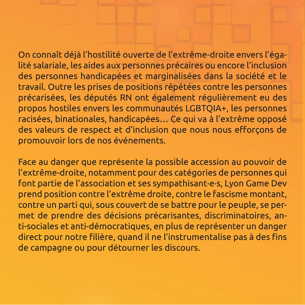 lyongamedev's tweet photo. L'association ne peut plus rester silencieuse face à la situation actuelle. #NiNosViesNiNosJeux https://t.co/QJMcV2FNXt