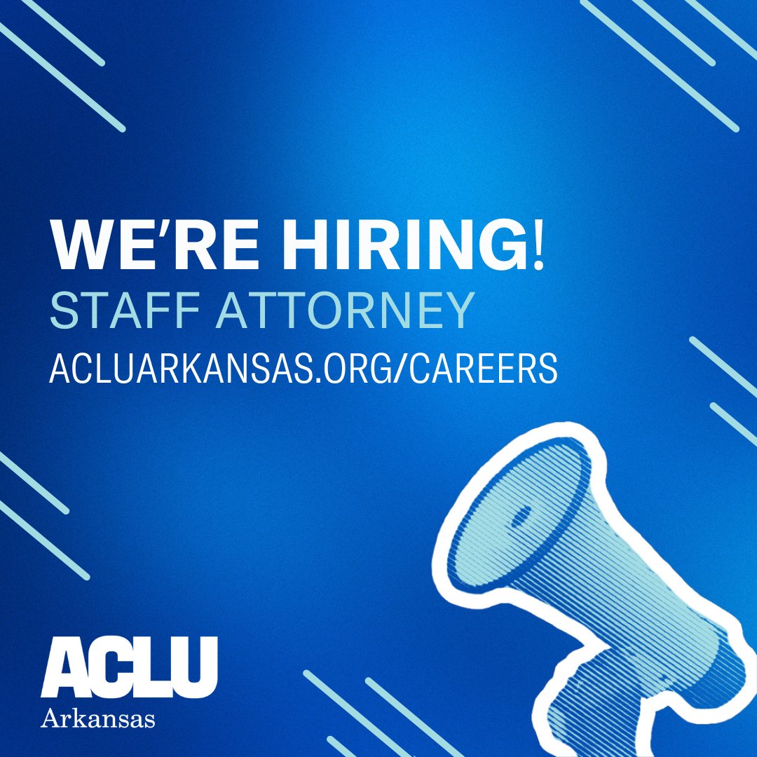 📢 We're Hiring! 🌟 The ACLU of Arkansas is seeking a passionate Staff Attorney to join our fight for justice and equality. If you're dedicated to defending civil liberties, apply now! 💼 Learn More: acluarkansas.org/careers 

#NowHiring #LegalCareers #Arkansas #Nonprofit