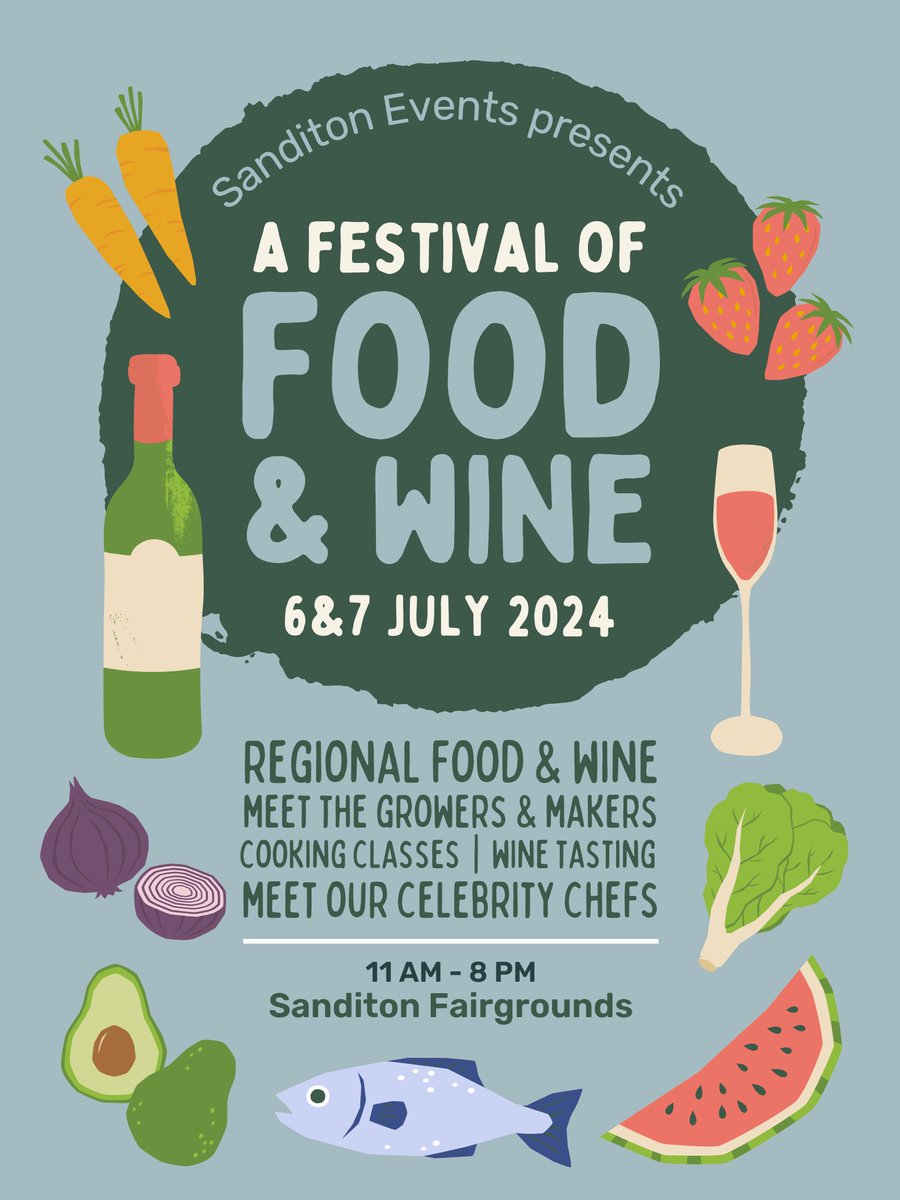 Feeling peckish, Sanditon? Well, you're in luck! The Festival of Food &amp; Wine is coming to our shores next weekend, July 6-7th, at the Fairgrounds! 

Local eateries and shops will have booths set up for you to taste their delicious wares. We hope to see you there! #SandiFest