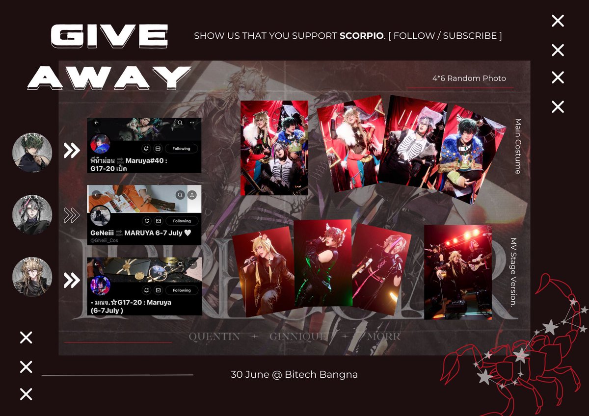 GNeiii_Cos's tweet photo. ก๊อกๆๆ มี giveaway มาแจกค้าบบ สำหรับใครที่ไปงานไบเทค 30 นี้แล้วเจอพวกเรามาสุ่มรูปขนาด 4*6 หนุ่มๆ Scorpio ได้น้า 😆
Me -> นกอีก๋อย 🦅🎸
@monfah_natavipa -> อมวัว 🦬🥩
@menaamnee -> แมวเป้า 🐯🧭
#GinniqueARP #MorrARP #QuentinARP #ScorpioARP #ARPproject https://t.co/ASBisFkTo3