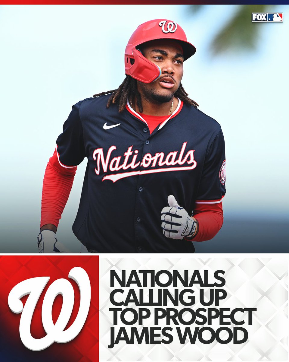 FOX Sports: MLB (@mlbonfox) on Twitter photo The Nationals are calling up their top ranked prospect James Wood, per <a href="/andrewcgolden/">Andrew Golden</a>
He will make his major league debut on Monday in DC The Nationals are calling up their top ranked prospect James Wood, per <a href="/andrewcgolden/">Andrew Golden</a>
He will make his major league debut on Monday in DC