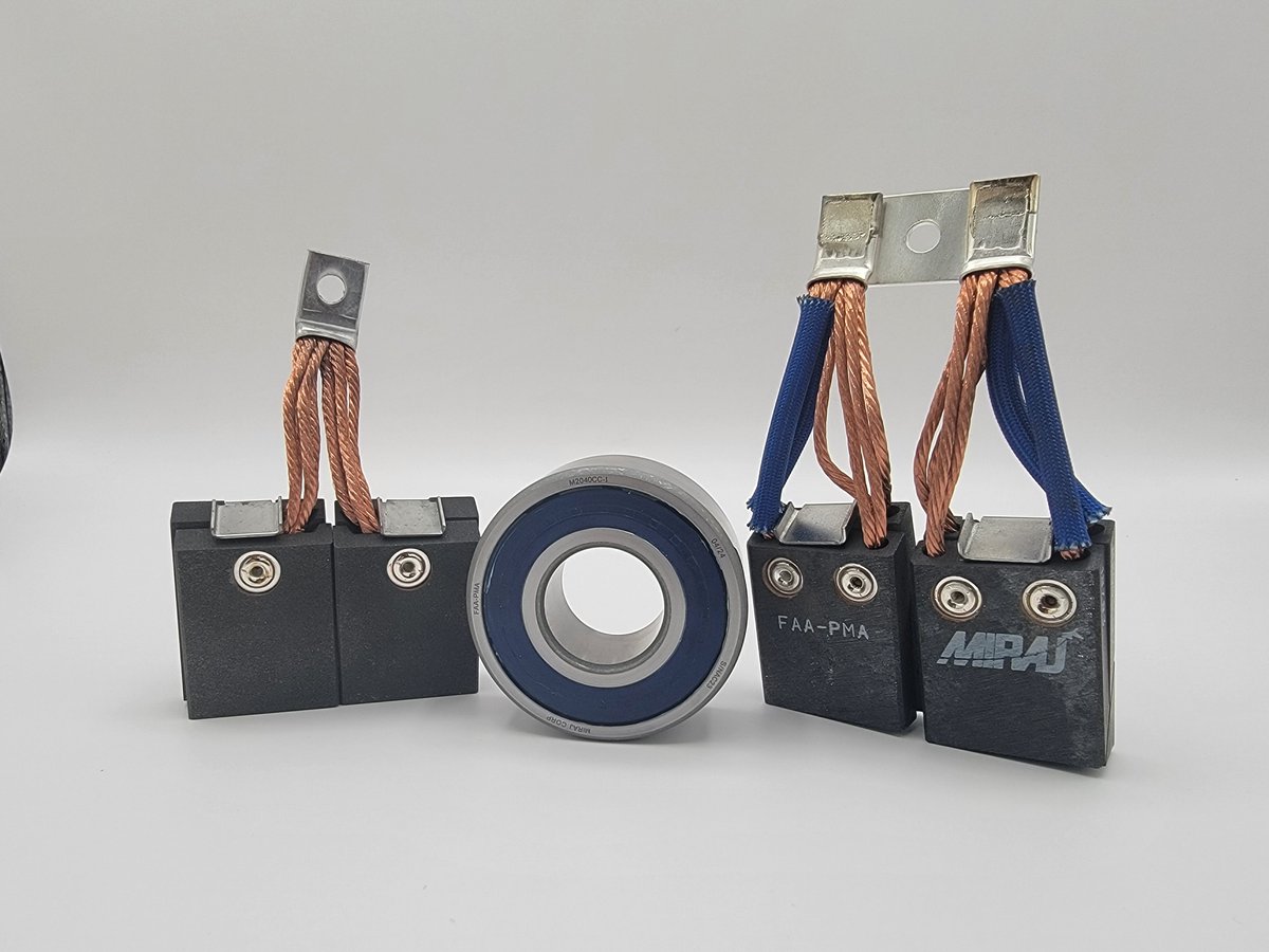 MirajCorp's tweet photo. PRODUCT SPOTLIGHT: Ball Bearing PN: M2040CC-1 and Carbon Brush PN: M2005-2 &amp; M2005-22 in stock and ready to ship. Contact us to today to see how our PMA brushes and bearings can lower your direct maintenance cost. https://t.co/Eq7spFROz9