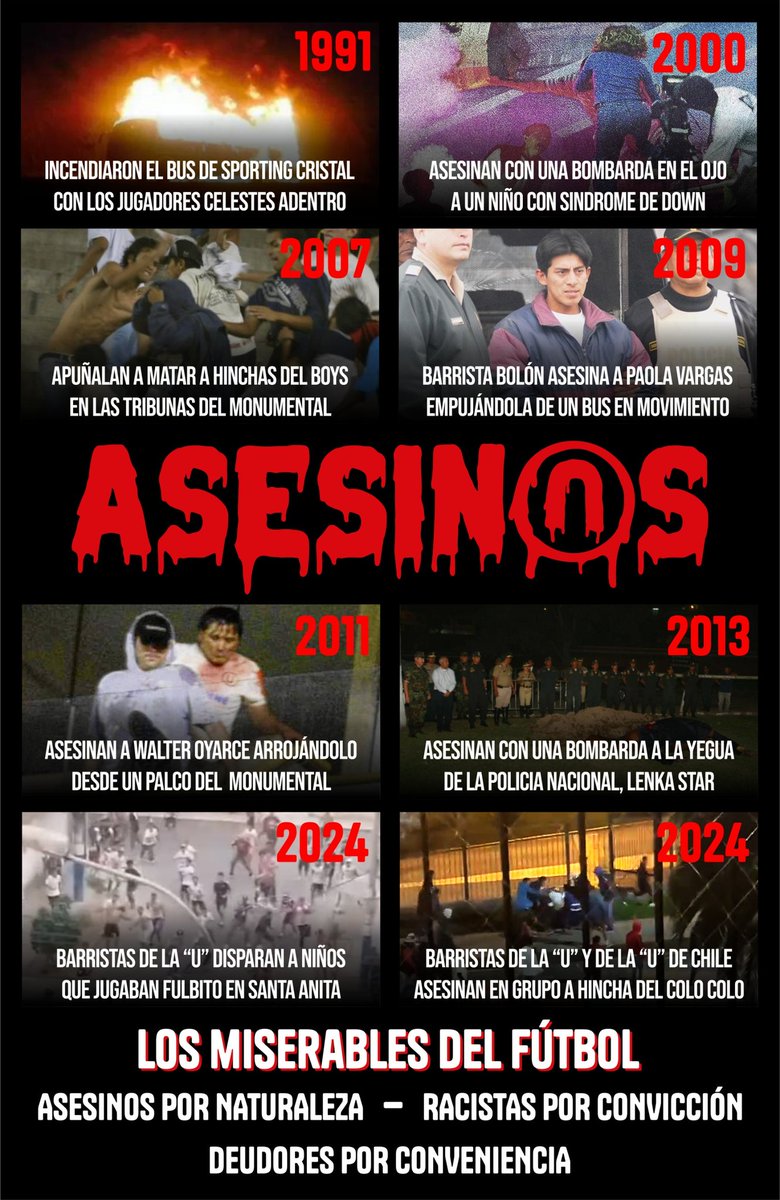 Los Miserables del Fútbol
¡Que más gente lo sepa!
<a href="/AlianzaSocios/">Socios AlianzaLima</a> <a href="/SociosAL1901/">Socios Organizados AL1901</a> <a href="/Walo_1901/">Walo</a> <a href="/GutyGuty/">Gustavo Ravello</a> <a href="/JulioALonso1901/">Julio Alonso Lozano Hernández</a> <a href="/RuBenchoRavelo/">Bencho</a> <a href="/Kamifloresguer1/">Disc1pul4 de Barcos🏴‍☠️</a> <a href="/elblogintimoEBI/">El Blog Íntimo</a> <a href="/quintingrone/">Qvintin ⚡</a> <a href="/ComandoSvr1986/">COMANDO SVR</a> <a href="/LosDeOriente99/">LOS DE ORIENTE - AL</a> <a href="/Edinho1901/">Culero Connor</a> <a href="/A_Goyzueta4/">El Discípulo</a> <a href="/RoloAL1901/">Team Rolo</a> <a href="/Pizarrista14/">Pizarrista</a> <a href="/TelodijoElGato/">El Gato Grone</a>