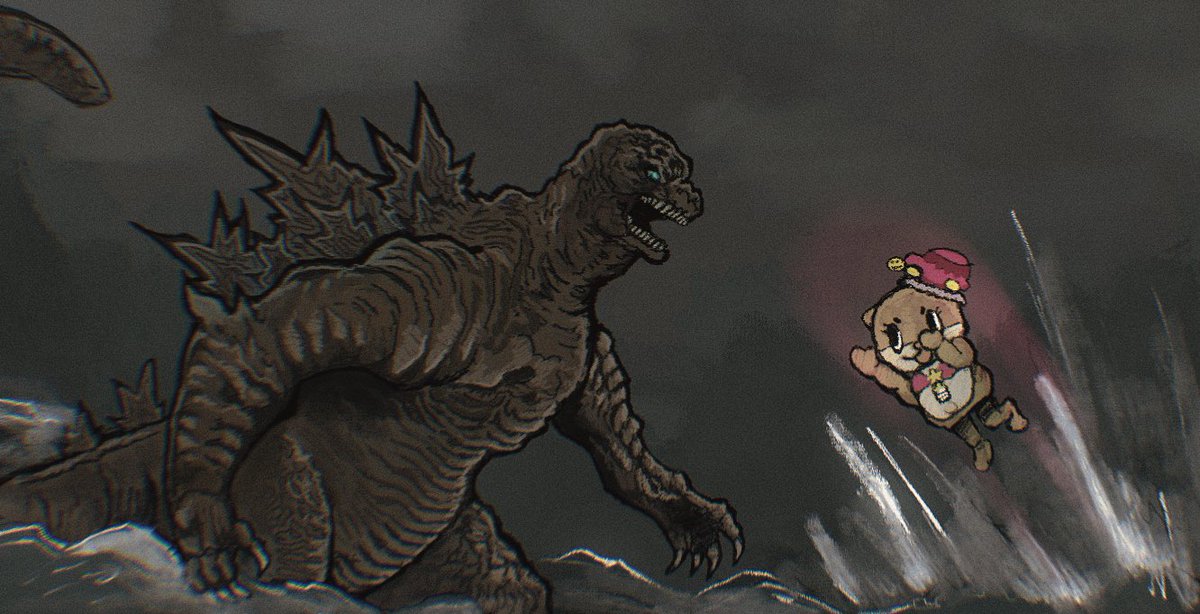 J_Darkerart's tweet photo. CHIITAN BATTLES GODZILLA FOR JAPANS NUMBER ONE SUIT MASCOT https://t.co/jDiiKy47Bx