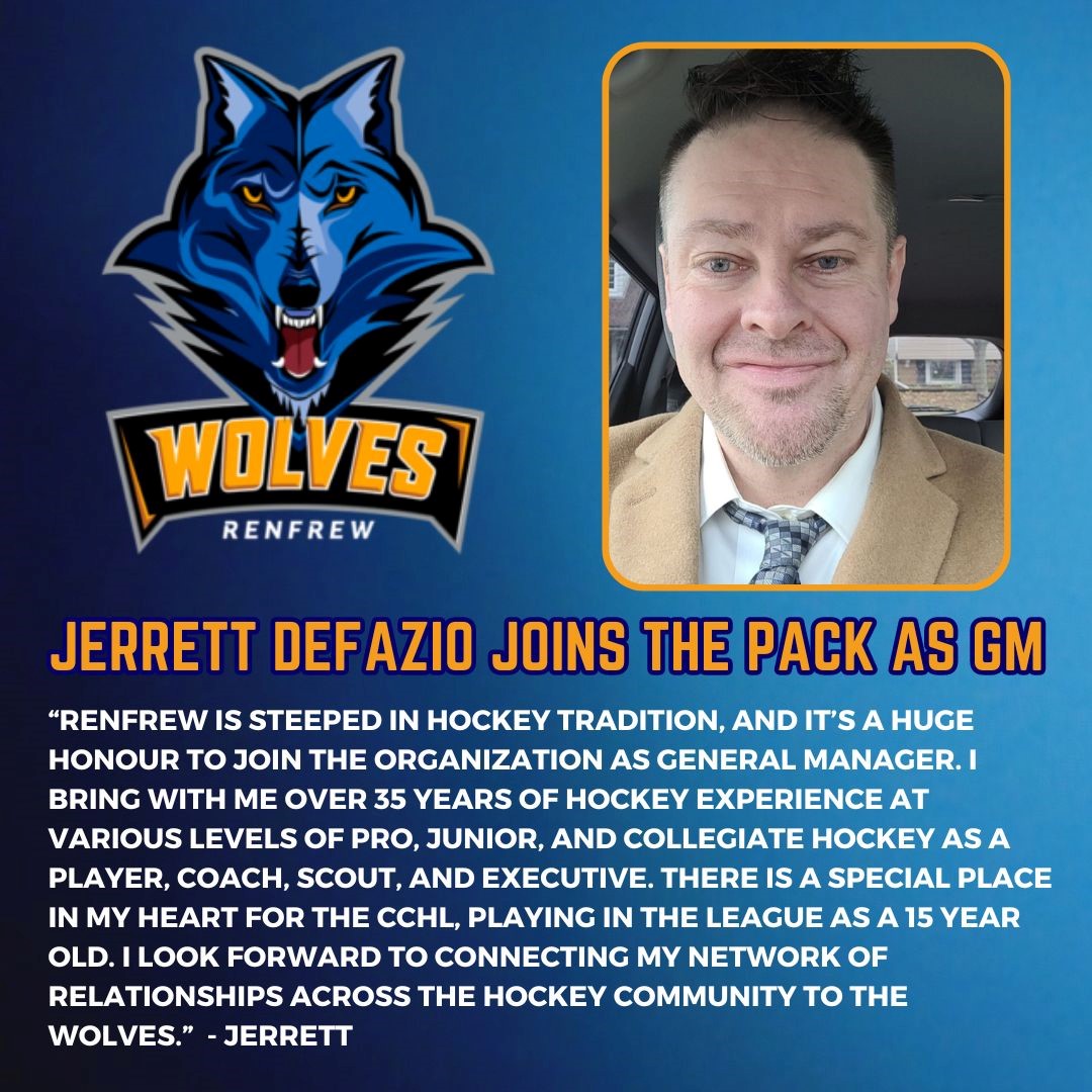 The Renfrew Wolves would like to thank Steve Norton for his time as GM. The Wolves wish Steve all the best.

The Wolves are excited to announce the hiring of Jerret DeFazio as the new General Manager to help lead the Wolf Pack into a new era. 
<a href="/TheCCHL/">The CCHL</a> <a href="/JrBTimberwolves/">Renfrew Timberwolves</a>