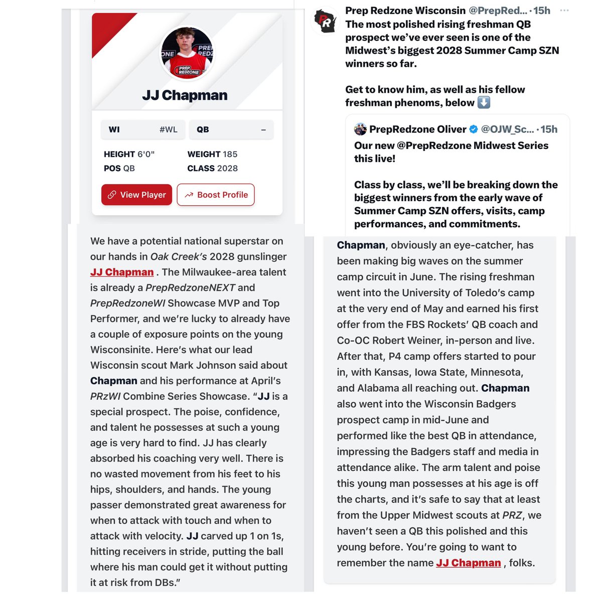 I can’t thank <a href="/PrepRedzoneWI/">Prep Redzone Wisconsin</a> <a href="/OJW_Scouting/">PrepRedzone Oliver</a> <a href="/MJ_NFLDraft/">Mark Johnson</a> for the continued support and recognition!