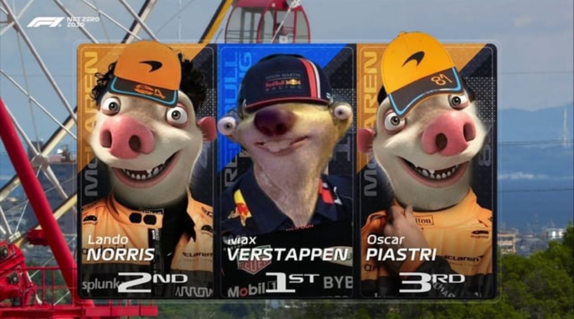 f1humor_'s tweet photo. Good’ol Ice age top three😗 #AustrianGP https://t.co/LLrF7ztKCT