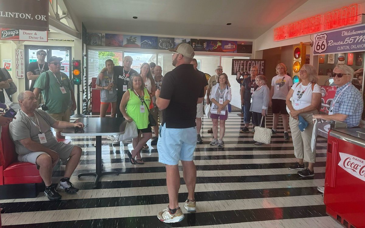 Route66museum's tweet photo. Thank you, 'Diamond Tours', 'Concordia Tours' and 'Two Lane America' tour groups for visiting the Oklahoma Route 66 Museum in Clinton, OK this week.  We look forward to your next visit!
#route66 #route66ok #themotherroadroute66 #tourgroups https://t.co/OycFCPJxD1