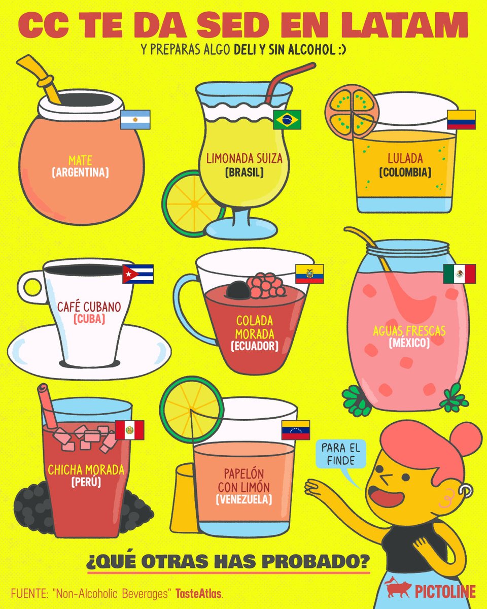 pictoline's tweet photo. ☀️ ¿Que bebida deli y sin alcohol te toca hoy? 🍹🧉
#bebidas #bebidasfrias #bebidassinalcohol https://t.co/pgrWlDNqs9