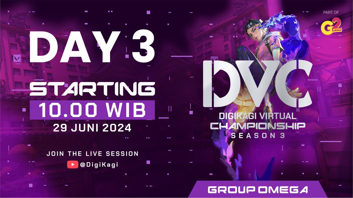 DVC Season 3 Valorant Omega Match Day 3, Start!  

Saksikan perjuangan para VTuber dalam ajang memperebutkan kemenangan di turnamen Valorant kali ini!  

Tonton disini: 
Sabtu, 29 Juni 2024 - 10:00 WIB
youtu.be/LwYrg_1RXwQ

#g2Arena #digikagi #dvcseason3