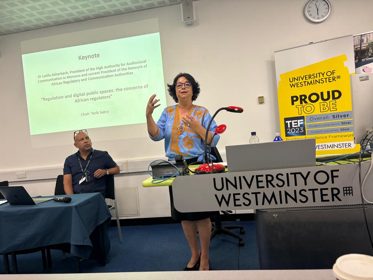 #HACA_International 🇲🇦🌍 (@azzimanamin) on Twitter photo Conférence <a href="/UoW_CAMRI/">CAMRI Media Research</a> 🇬🇧 sur la régulat° des #médias numériques ds le #SudGlobal: la pdte de <a href="/HACAMOROCCO/">HACA</a> 🇲🇦 appelle à préserver les intérêts de l'#Afrique ds le nouvel ordre #numérique mondial
<a href="/UniWestminster/">University of Westminster</a> <a href="/TarikSabry_/">Tarik Sabry</a> #HACA #Maroc #المغرب #الهاكا #RIARC #Morocco #Westminster Conférence <a href="/UoW_CAMRI/">CAMRI Media Research</a> 🇬🇧 sur la régulat° des #médias numériques ds le #SudGlobal: la pdte de <a href="/HACAMOROCCO/">HACA</a> 🇲🇦 appelle à préserver les intérêts de l'#Afrique ds le nouvel ordre #numérique mondial
<a href="/UniWestminster/">University of Westminster</a> <a href="/TarikSabry_/">Tarik Sabry</a> #HACA #Maroc #المغرب #الهاكا #RIARC #Morocco #Westminster