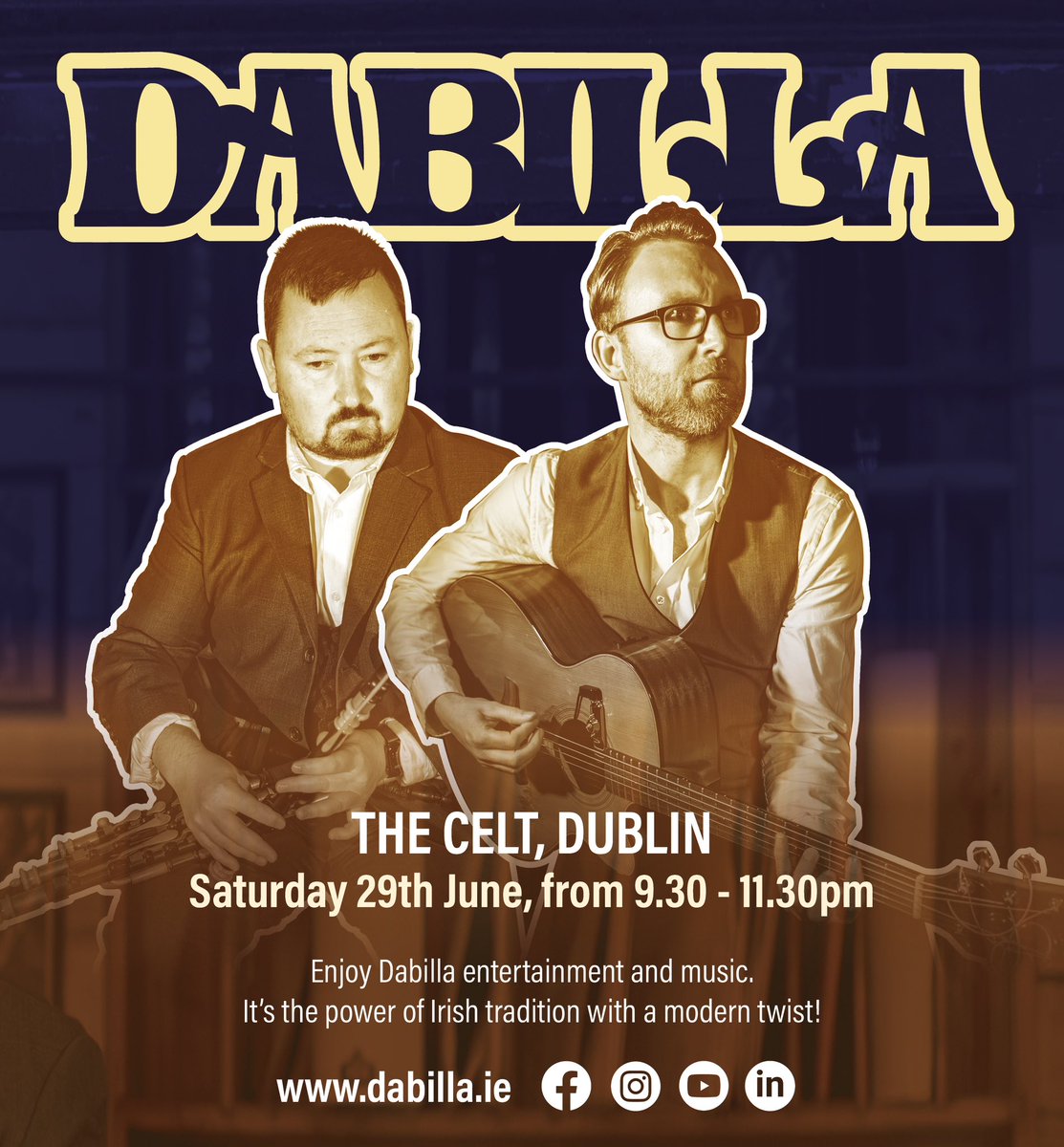Come to The Celt on Talbot street in Dublin tomorrow night. 9:30 Saturday 29th June. #Dabilla #LiveMusic #DublinMusic #dublin #dublinnight #DublinIreland  #thecelt #DublinPride  #dublinpub  #irishmusic #uilleannpipes #guitar #darraghpipes <a href="/LovinDublin/">Lovin Dublin</a>  <a href="/Dublin_ie/">Dublin</a>