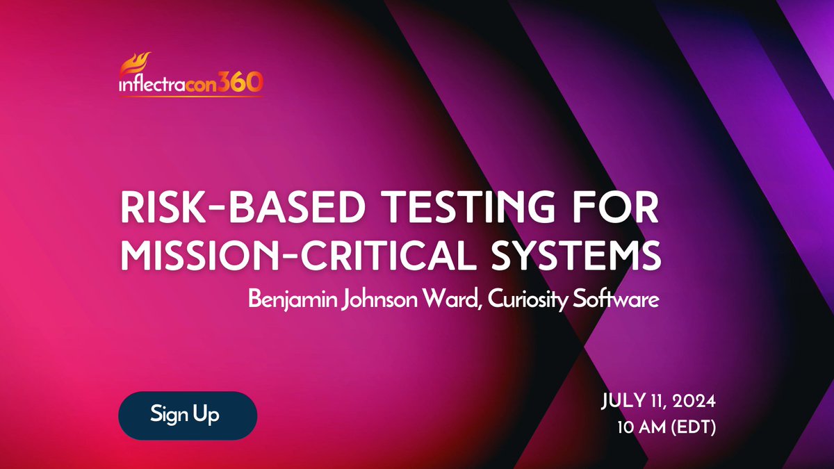 SoftwareTestPro's tweet image. Your most critical systems cannot fail 💥 Ensure their resilience with our risk-based testing event on Thursday, July 11th 🗓️ Join our expert panelists as they unveil strategies for unyielding reliability. Sign-up 👉 ow.ly/gxNe50SrITR
#InflectraCON360 #TechCommunity #CFP