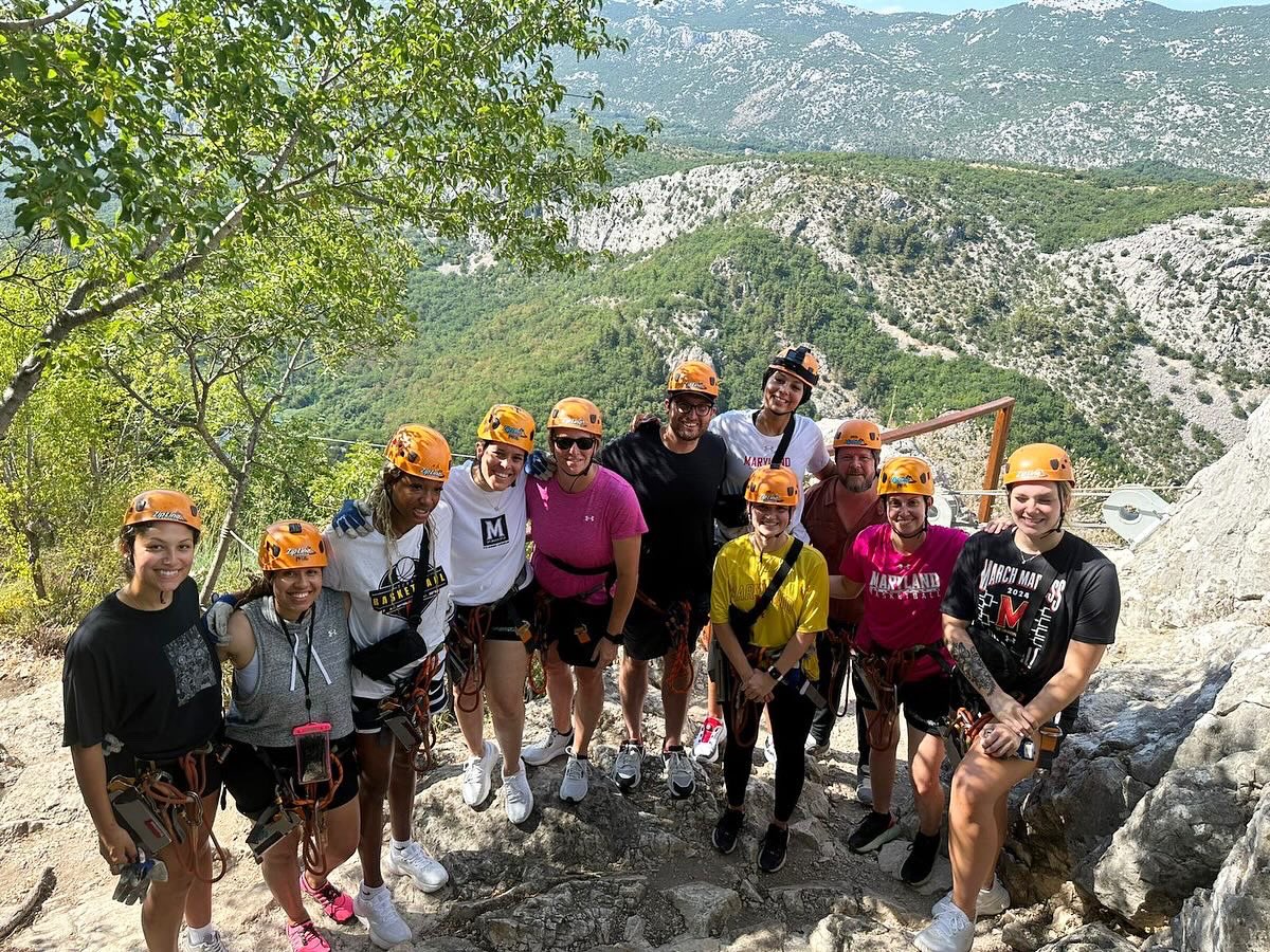 TerpsWBB's tweet image. What an experience zip lining the mountains of Croatia! 🐢🇭🇷