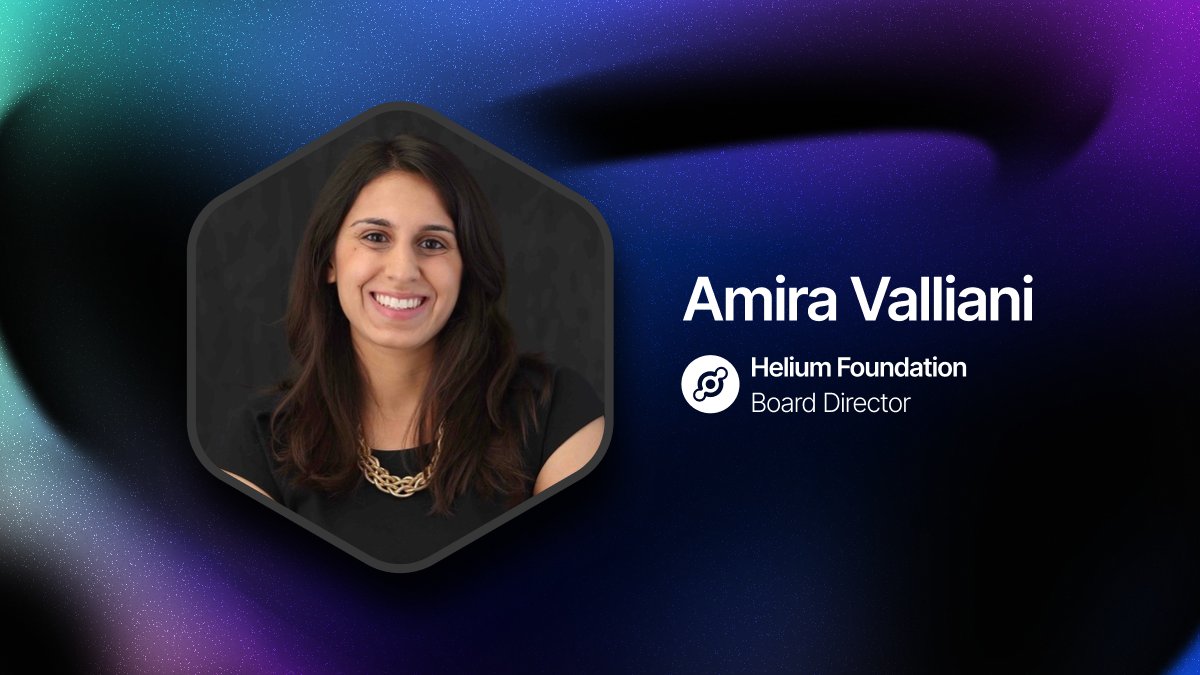 HeliumFndn's tweet image. The Helium Foundation is proud to announce the addition of @amiravalliani to its Board of Directors.🎈

Amira is the Head of Policy at the @SolanaFndn, a non-profit dedicated to the decentralization, adoption, and security of the @Solana ecosystem, and spends her majority of time…