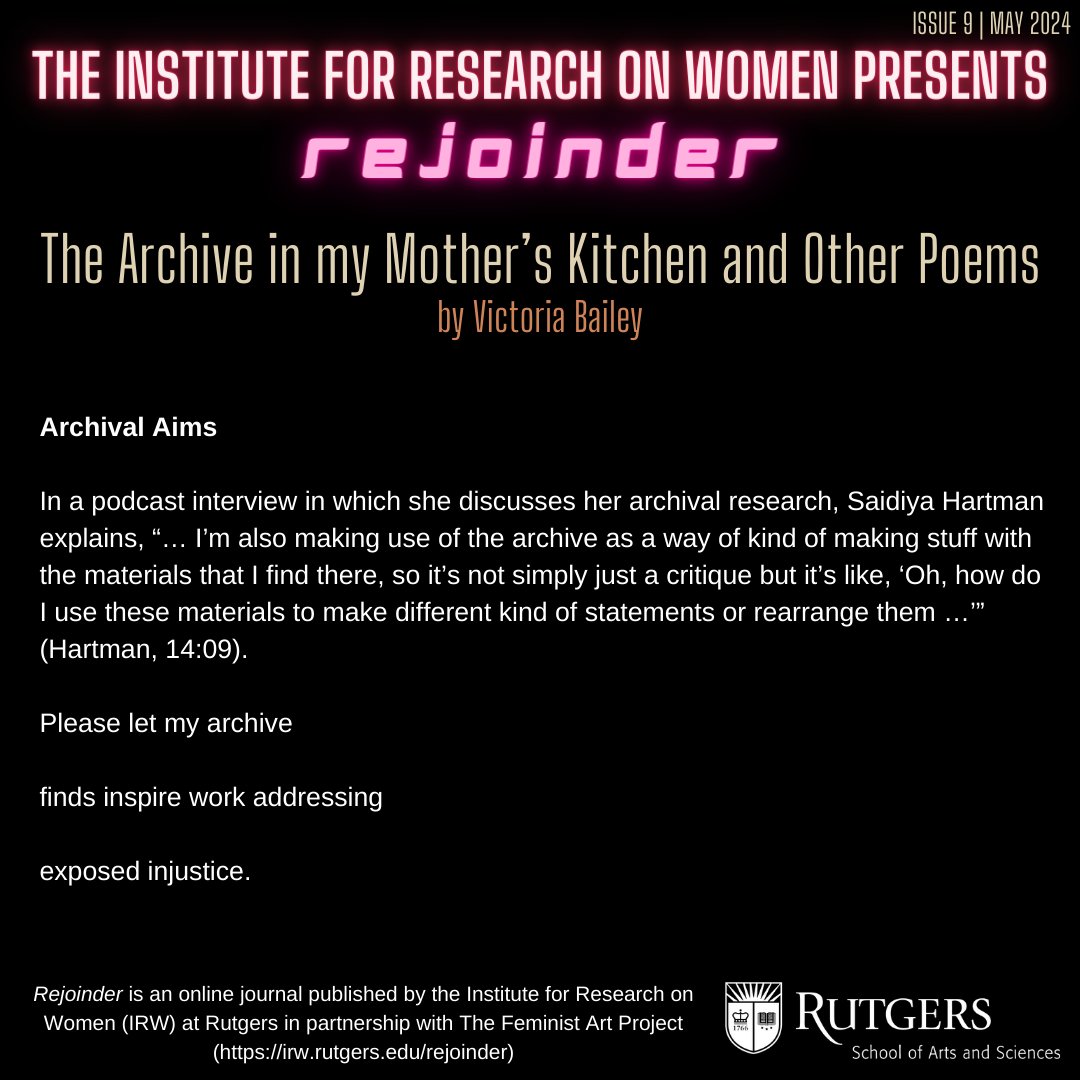 Rejoinder Issue 9, featuring Victoria Bailey, is available online now. Please use the link in bio to start reading!

#irw #irwrutgers #rutgers #rutgersuniversity #textual #spiritual #queer #feminist