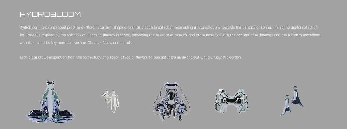 orbyline's tweet photo. Floral futurism collection HYDROBLOOM is finally available on @dressxcom ✨

Merging the softness of blooming flowers with futuristic elements like chrome, glass, &amp; metals.

#tryon the collection on https://t.co/0QZvs7EGZ8

#digitalfashion #3dfashion #digitaltryon #fashiontech https://t.co/KoBwdR2ZkO