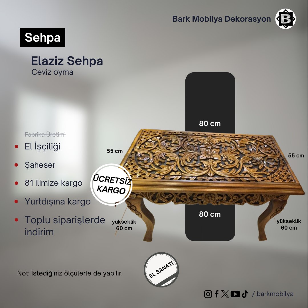 🔻 Mobilya ihtiyacınızın adresi Bark Mobilya'dan bir nadide ürün daha! Elaziz Sehpa; hem sehpa, hem masa işlevi görmektedir! Evinizde, balkonunuzda, bahçenizde, kafenizde, ofisinizde ve her yerde kullanabileceğiniz bu muhteşem ürün sınırlı sayıyla şimdi satışta!