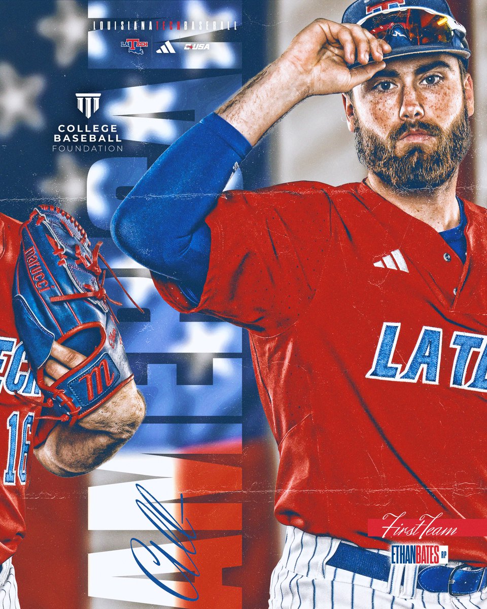 LATechBSB's tweet photo. 6⃣ All-AMERICAN HONORS

Ethan Bates named a College Baseball Foundation All-American