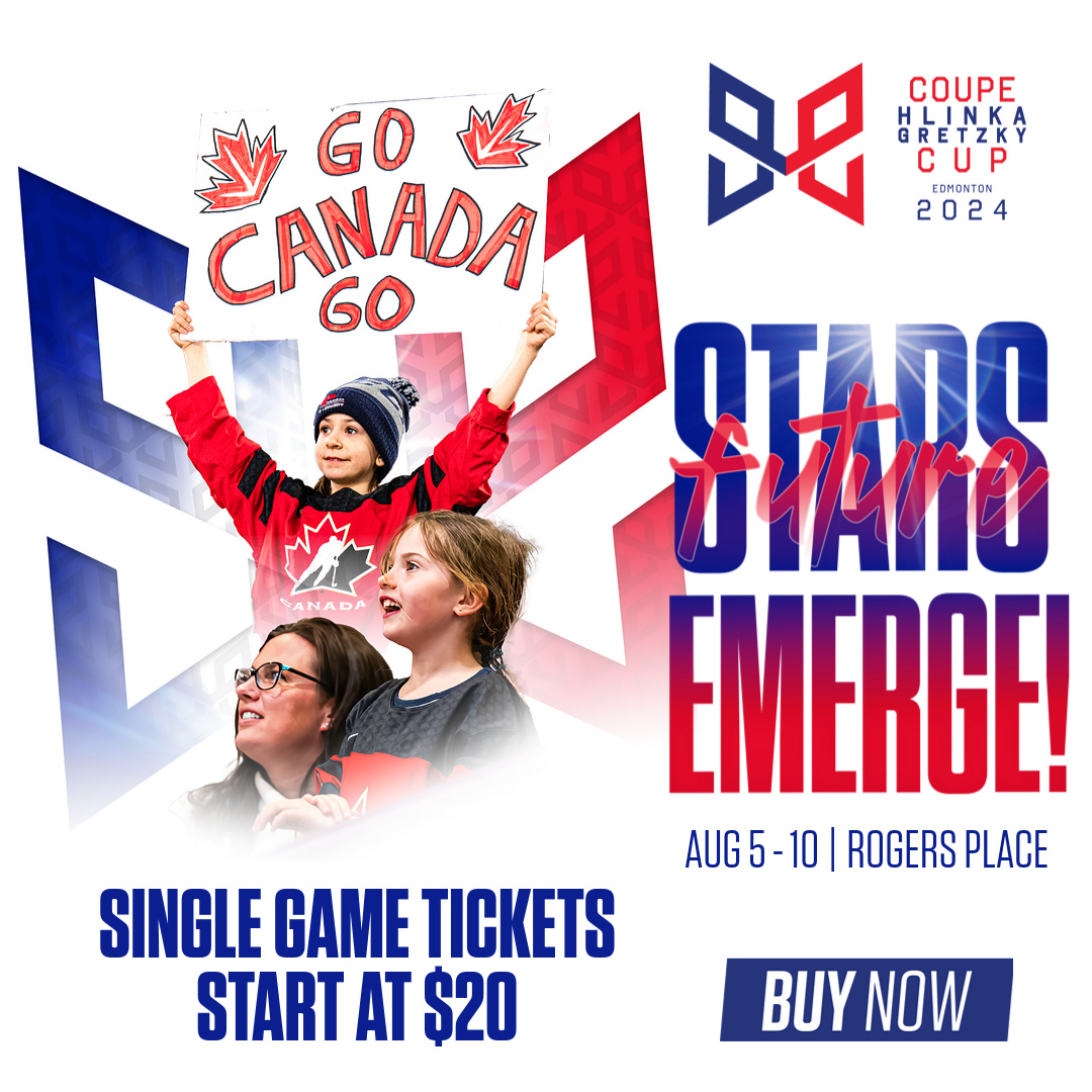 HockeyCanada's tweet photo. Single-game tickets for the #HlinkaGretzkyCup are on sale now, starting at just $20!

Les billets unitaires pour la #CoupeHlinkaGretzky sont maintenant en vente à partir de seulement 20 $!

🎟️ https://t.co/JgHr4nH7No
🎟️ https://t.co/YCY5wjrKYD https://t.co/KrDAqbo8dr