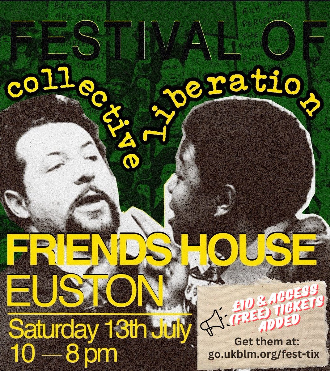 📢A limited number of £10 and free tickets released to give maximum access for marginalised communities. 

Please share by quoting this tweet and tagging local asylum seeking or refugee support organisations. 

Cost shouldn't stop anyone wants to attend!

go.ukblm.org/fest-tix