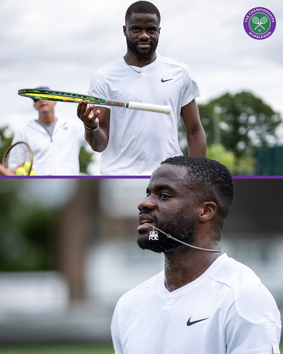 Wimbledon's tweet photo. Big Foe brings big energy to the practice courts 😎

#Wimbledon https://t.co/dNISPk7eDz