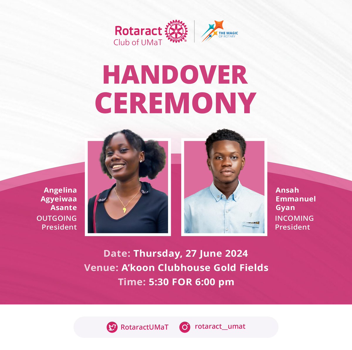 RotaractUMaT's tweet photo. Cheers to new beginnings! 🎉
We've officially handed over the reins and stepped into the Magical Year! ✨
Relive the highlights from yesterday's Handover Ceremony and get ready for a year filled with growth, and magic! ✨
#Rotary
#RotaryInternational
#PeopleofAction
#Region27 https://t.co/M6MrQC3VSj