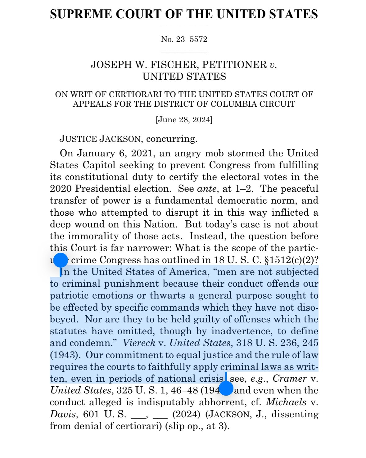 Chris Vanderveen yep me on X As people consider the Jan 6 ruling from the Supreme Court today I would urge them to read this concurring opinion from Justice Ketanji Brown Jackson Hardly