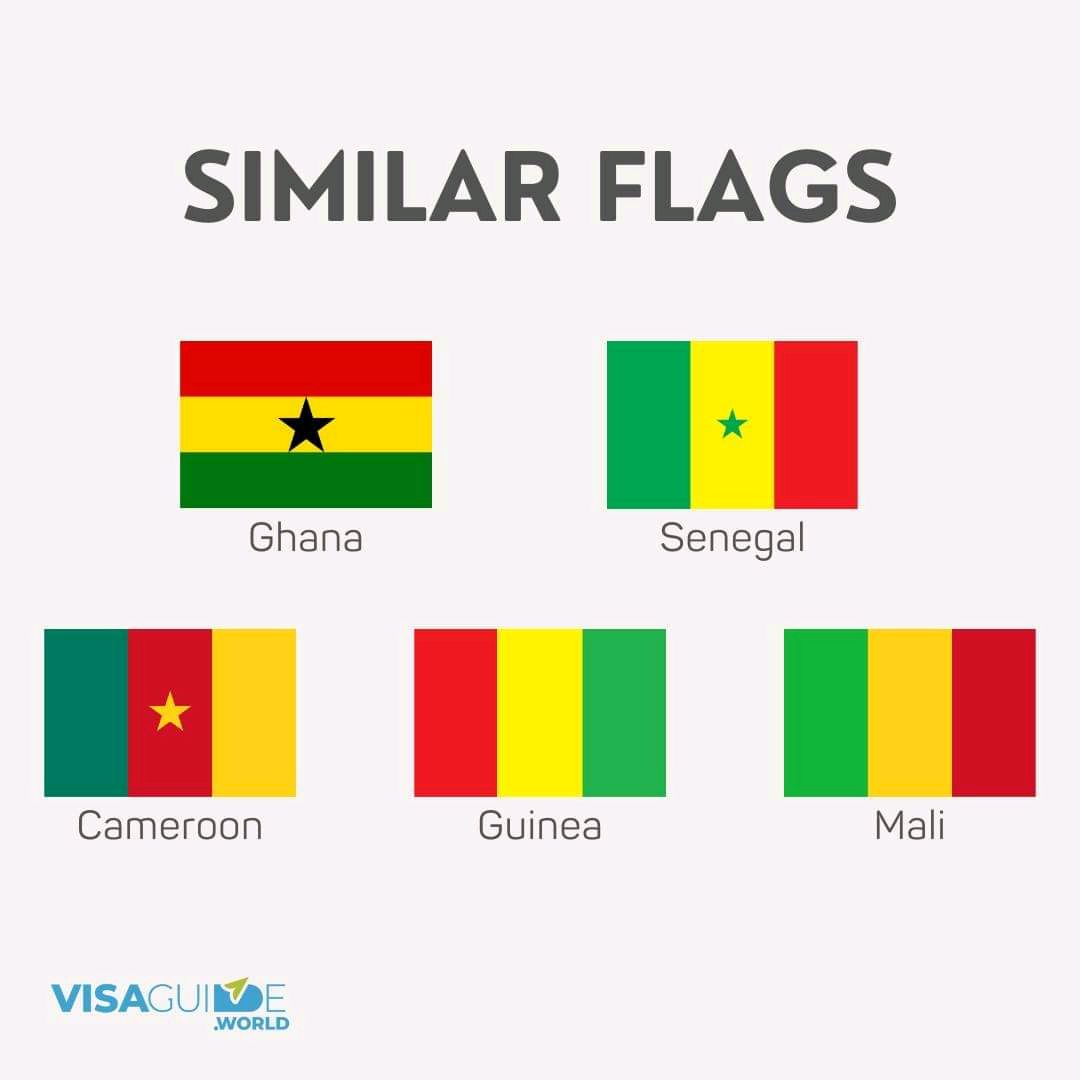 digismarties's tweet image. Here are the flags of 5 similar African countries🇬🇭 🇸🇳 🇨🇲 🇬🇳 🇲🇱 

#africa #similarflags #africancountries #africanflags #flag