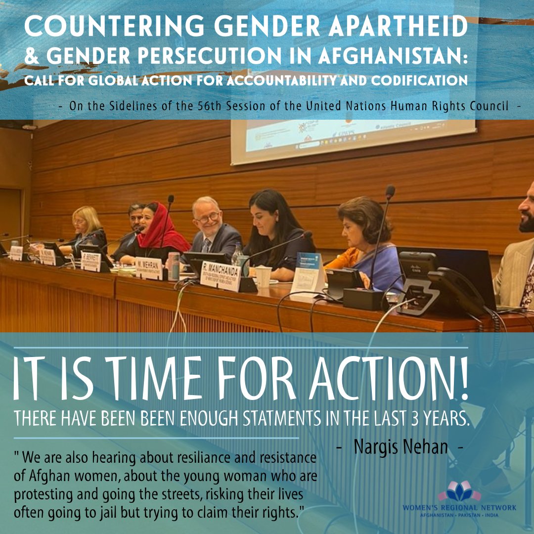 It's Time for Action! There have been enough Statements. <a href="/NehanNargis/">Nargis Nehan</a>, @CFFA_AF

✅Join us in the continued advocacy for Global Action &amp; Accountability to Counter #GenderApartheid &amp; Gender Persecution in #Afghanistan.

<a href="/giwps/">GU Women & Peace</a> <a href="/Cdp_Geneva/">Center for Dialogue and Progress-Geneva (CDP-G)</a> <a href="/woman_kind/">Womankind Worldwide</a>
<a href="/UNHumanRights/">UN Human Rights</a> <a href="/UCLHRC/">UNHRC</a>