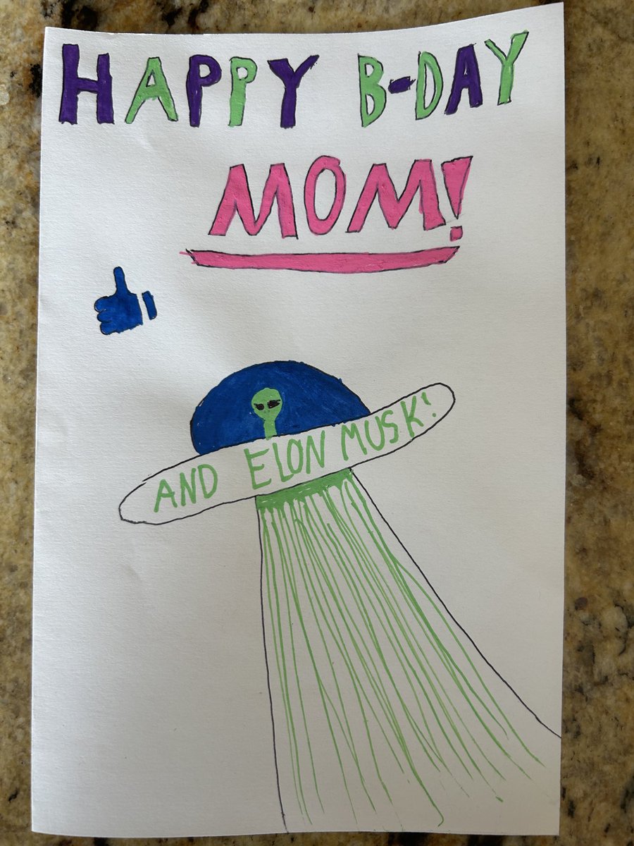 witlesstweeter's tweet photo. ⁦@elonmusk⁩ Happy Birthday from my daughter, who included you on the card she made for me today. I hope you like your pink hair! https://t.co/pe3gc4V46l
