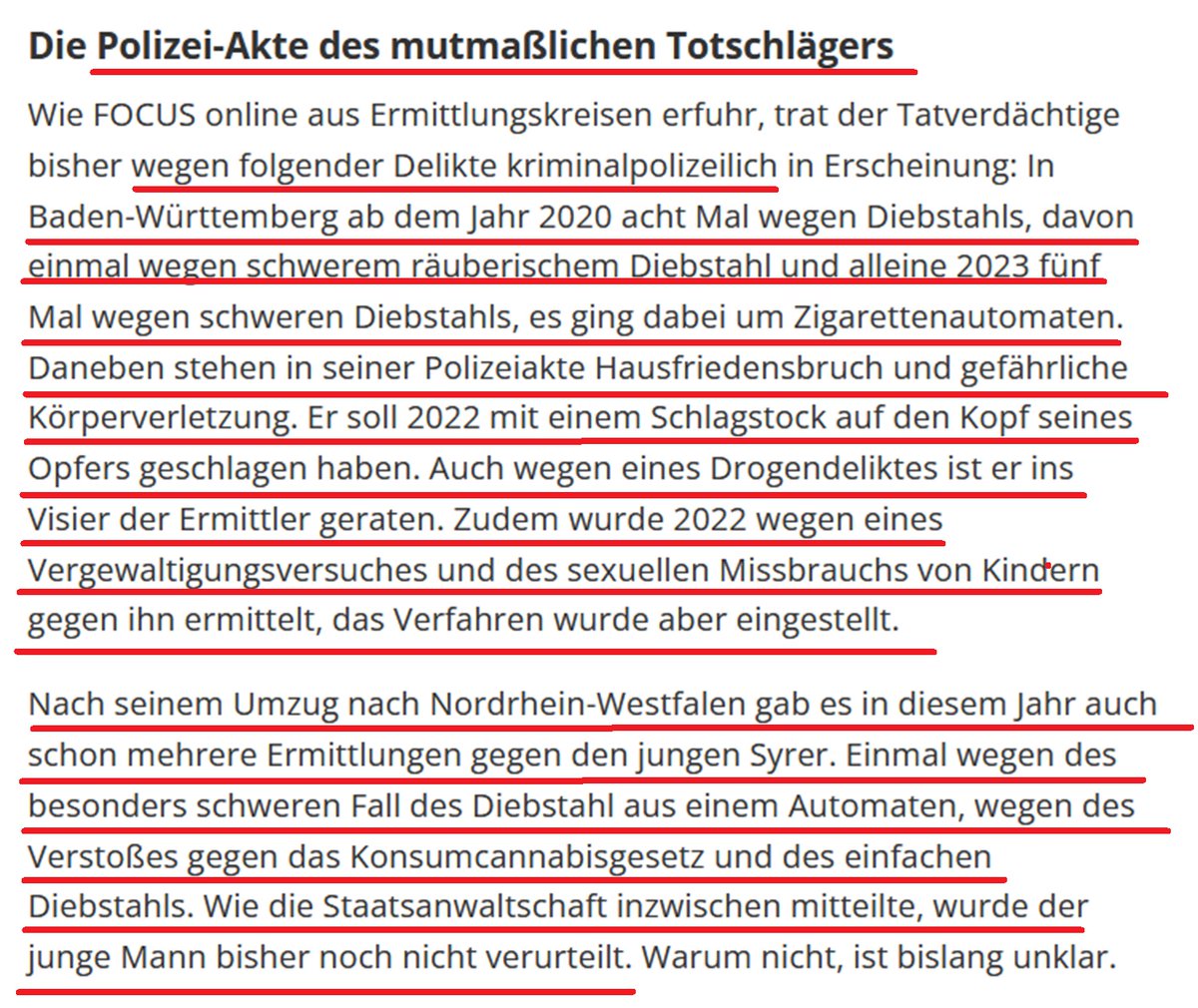 KickTurk's tweet photo. Standardfrage: Wollt ihr mich verarschen? Wieso war dieses Subjekt noch in #Deutschland & nicht längst per #Abschiebung nach #Syrien verfrachtet worden? Seit seinem 14. Lebensjahr wurde Kamerad Schnürschuh wieder & wieder straffällig. Ergebnis: Keine Verurteilung. Wie wollen die Politik & die Justiz Deutschen noch erklären, dass sie zB für NIchtzahlung der GEZ in den Knast spazieren, aber so ein durch & durch kriminelles Subjekt NICHT VERURTEILUNG abgegriffen hat?
Ja, in meinen Augen wäre der Tod von Philippos Tsanis aus #Minden verhinderbar gewesen - indem man den Kriminellen schon abgeschoben hätte, bevor er von #Pforzheim #BadenWürttemberg nach #BadOeyenhausen #NRW verfrachtet hat.
Fangt endlich damit an, solche Gestalten frühzeitig rauszuwerfen. 3 Strikes - Tschüssikowski. Strike 1 - kann passieren, Verwarnung. Strike 2 - das ist die Gelbe Karte. Strike 3 - Rote Karte & das ohne Widerrede sowie absitzend im Bau warten, bis das Heimatland die Person aufnimmt.