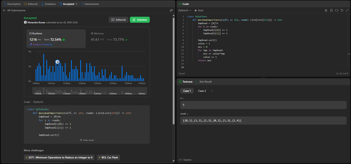Himanshu_kr9192's tweet photo. Continuing my daily streak on #LeetCode with today's challenge!
Maximum Total Importance of Roads
https://t.co/172V3goEjt
#100daysofcoding #dsa #python #algorithm #codeforfun #dailycoding #python #softwareengineering #techskills #developerJourney
#connect https://t.co/lD16tIpGW0