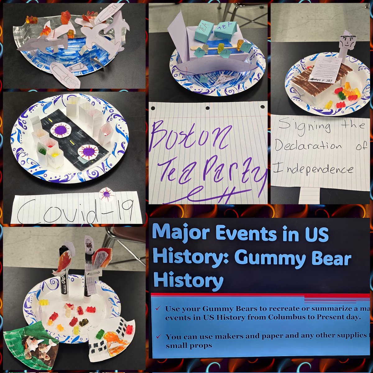 AP US History Bootcamp kids made  visual representations of major events in US History.... using Gummy Bears. #apush
