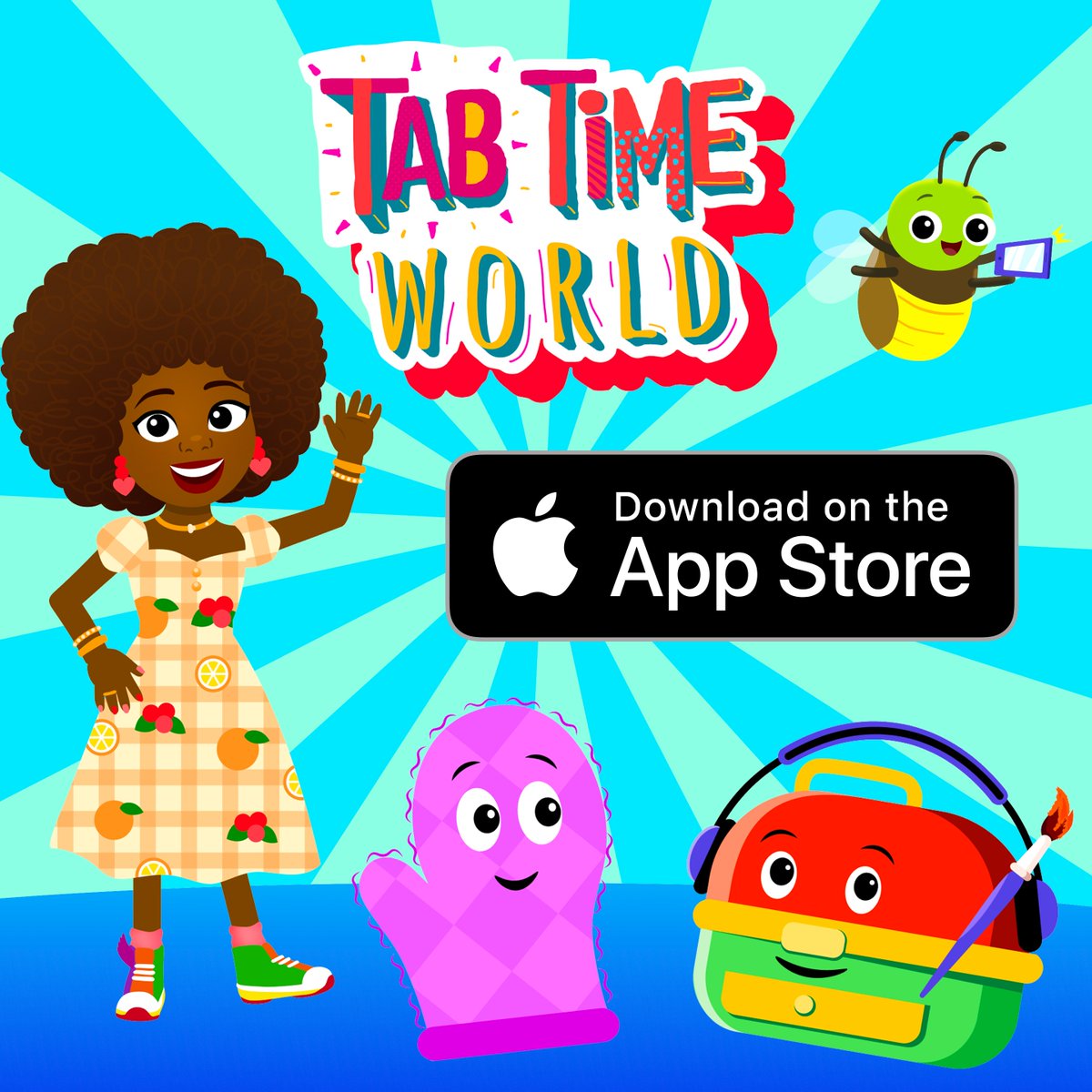 🚨🚨 COME ON IN! Our Tab Time World App is now available to download ON THE APP STORE! 🎉 Create your custom avatar, make art with DJ Khrafty, compose music with Avi the Avocado, and travel on your own special adventures with Lenny the Lightning Bug! 

apps.apple.com/us/app/tab-tim…