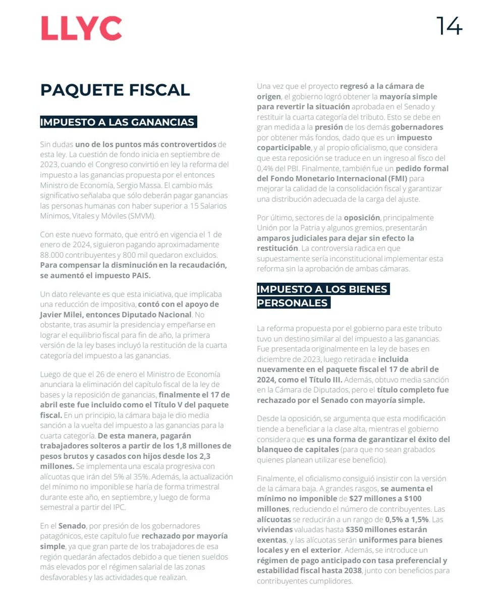Acá dejo los 4 puntos más importantes de la Ley Bases y Paquete fiscal votados en las cámaras. 

- RIGI
-REFORMA LABORAL
-PRIVATIZACIONES 
-PAQUETE FISCAL