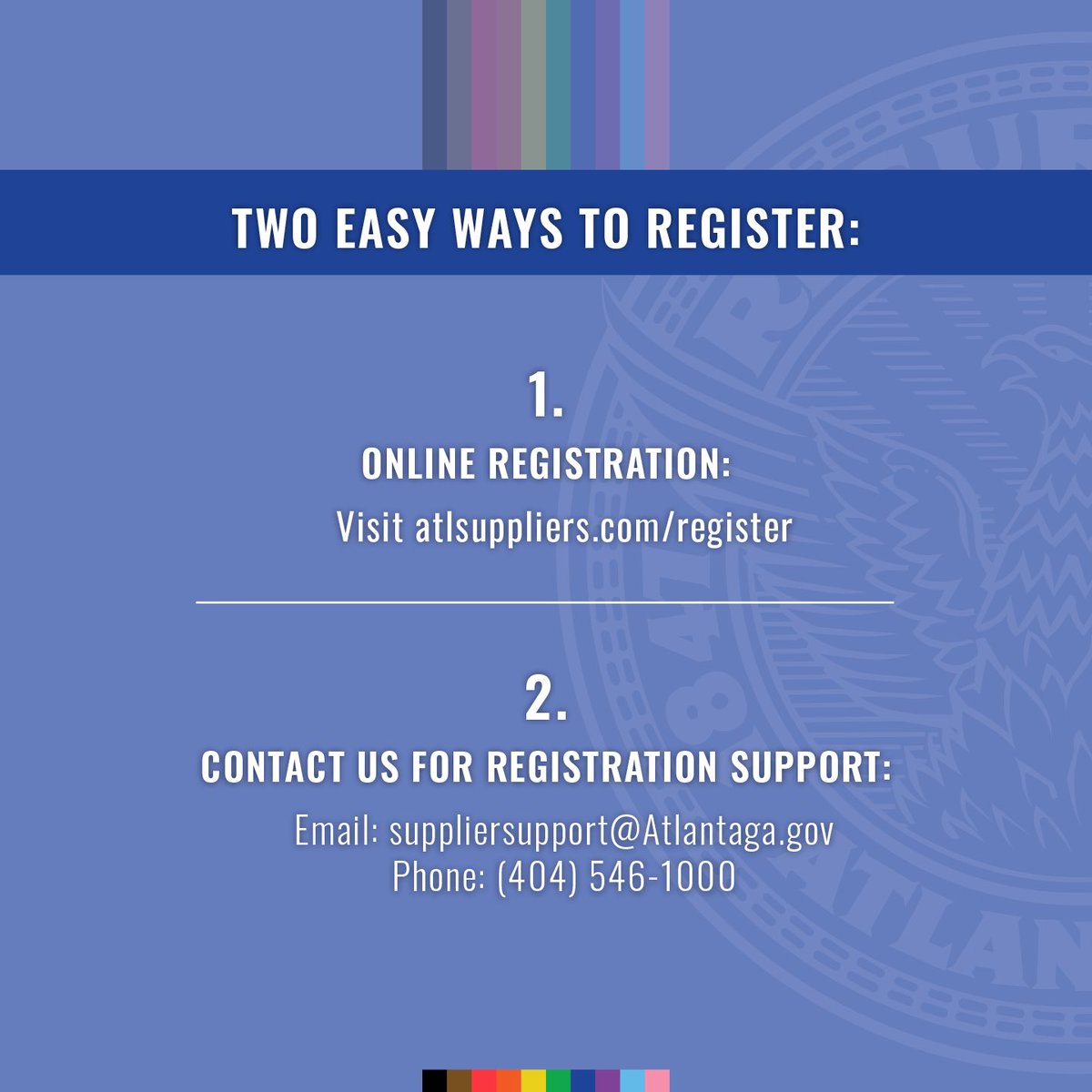 Calling all Atlanta LGBTQ+ owned businesses! Are you registered to do business with the City of Atlanta Government? 

Register today! atlsuppliers.com