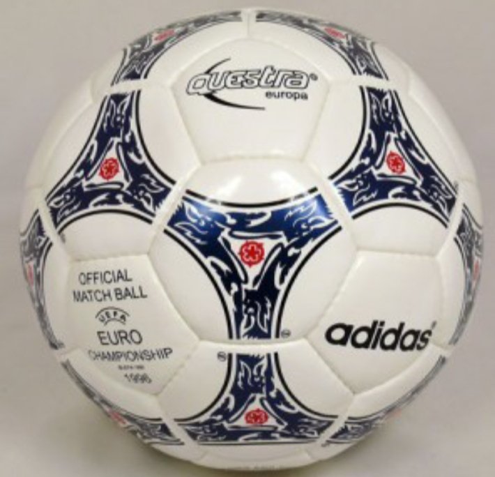 TheAndyLytle's tweet photo. @90sfootball Erm...lads, that is not the ball used in euro 96!! 😂 Is that from a 99p store??? 😂 This is the ball... (Sorry to be *that* guy!!) https://t.co/0ThFGa2R33