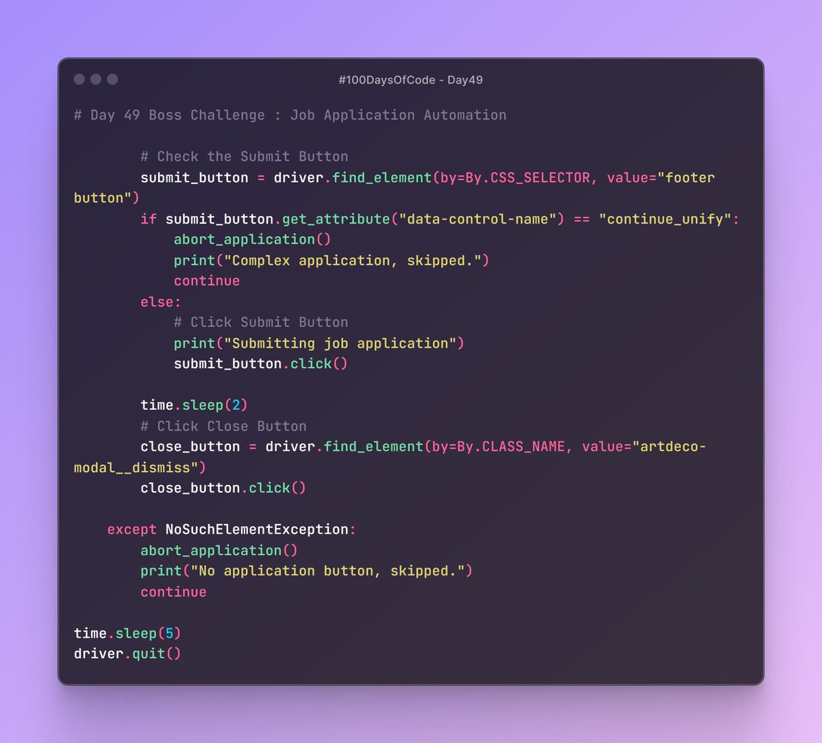 Birendra_Tech's tweet photo. 🚀 Day 49 of #100DaysOfCode! Built a Job Application Automation tool using Python and Selenium! 🤖💼 #WebAutomation #Python #Selenium #JobSearch #CodingJourney #Day49 https://t.co/X7bD1SVNmC