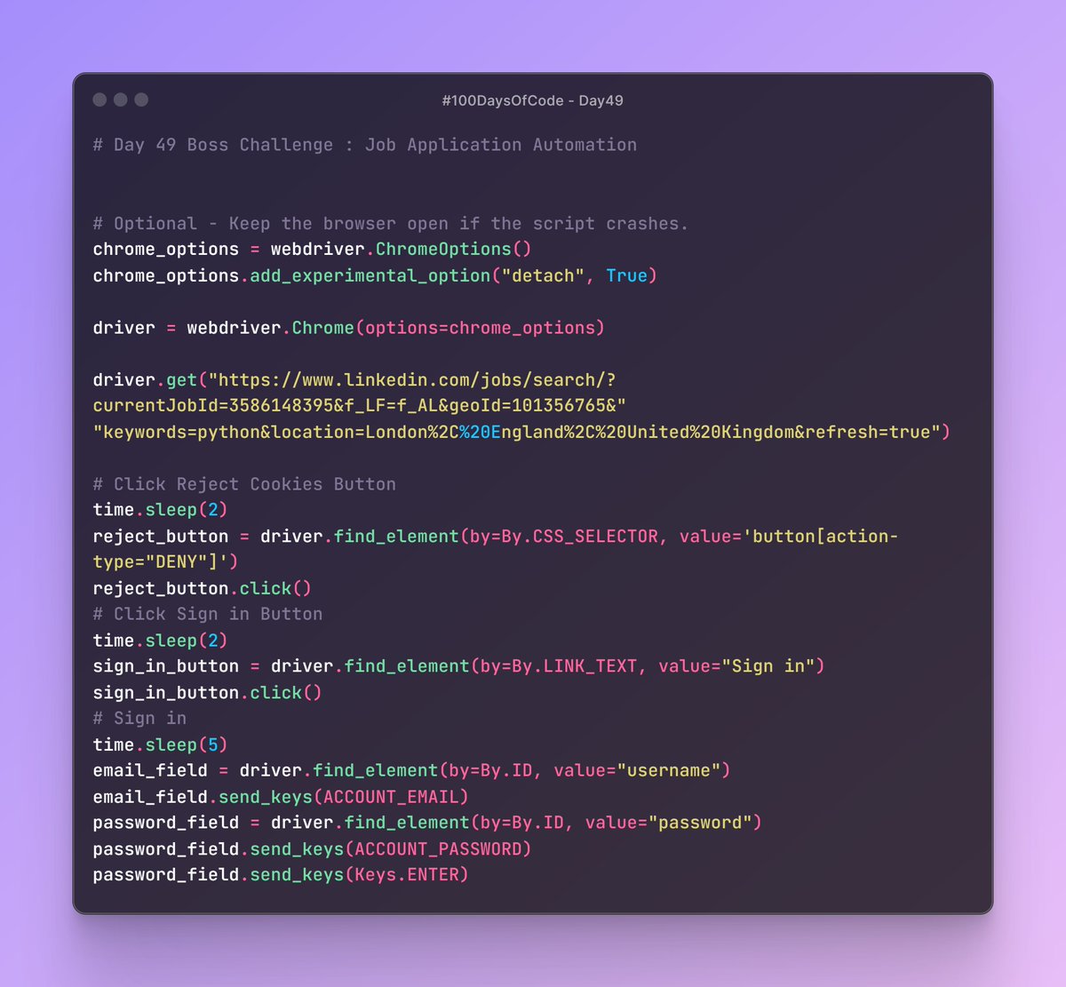 Birendra_Tech's tweet photo. 🚀 Day 49 of #100DaysOfCode! Built a Job Application Automation tool using Python and Selenium! 🤖💼 #WebAutomation #Python #Selenium #JobSearch #CodingJourney #Day49 https://t.co/X7bD1SVNmC