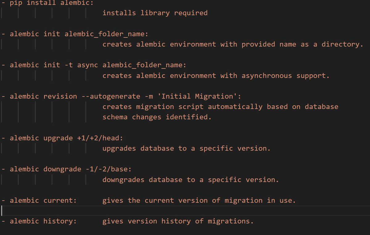 chetan_sonigra's tweet image. #100daysofcodepython
🚀Day 50 of #Python: Mastering Alembic for #Database Versioning
Alembic:
- Automate database schema migrations with Alembic.
- Seamlessly manage database versioning and schema upgrades/downgrades.
- Ensure data integrity across all environments.
#alembic