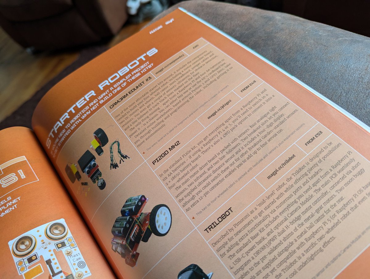 CambridgeJam's tweet image. Thanks @TheMagPi for the CamJam EduKit shout out in this month's magazine. Lovely to be in such august company along with a lot of other robot makers including @pimoroni and, especially, @4tronix_uk !!!