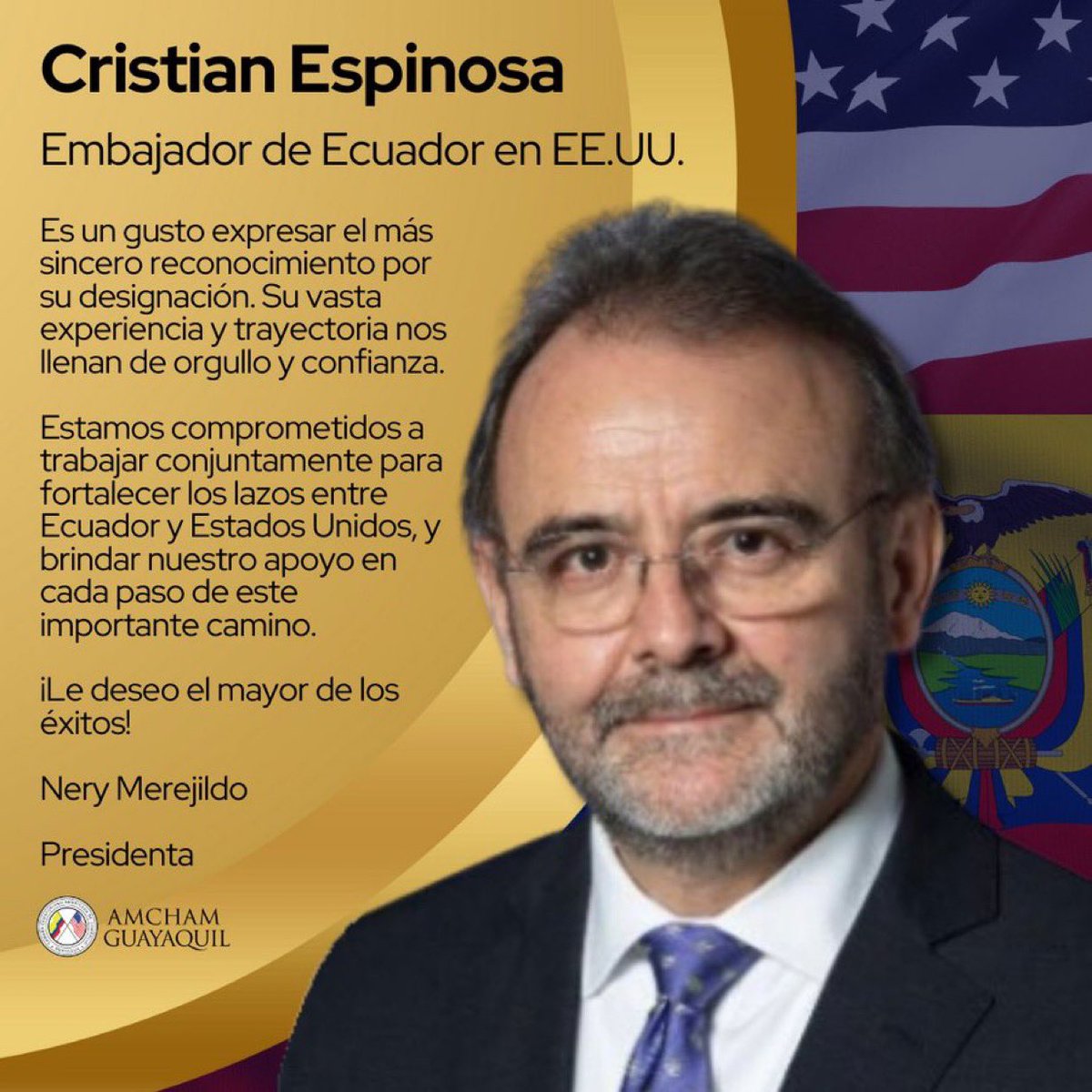 El mayor de los éxitos al nuevo Embajador del Ecuador en Estados Unidos.
Merecida designación estimado <a href="/cristianespi/">Cristian Espinosa C.</a>