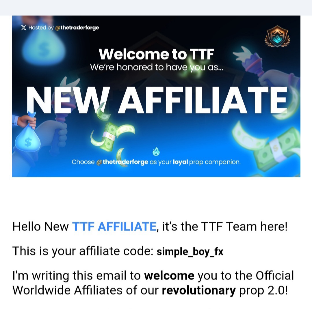 ANNOUNCEMENT !!! 📢

I'm thrilled to announce that I've officially partnered with <a href="/TheTraderForge/">The Trader Forge</a> as an affiliate! $ the great CEO/@edtommaery 

I'm proud to be associated with a reputable $ innovative prop firm This partnership aligns with our community's values of transparency