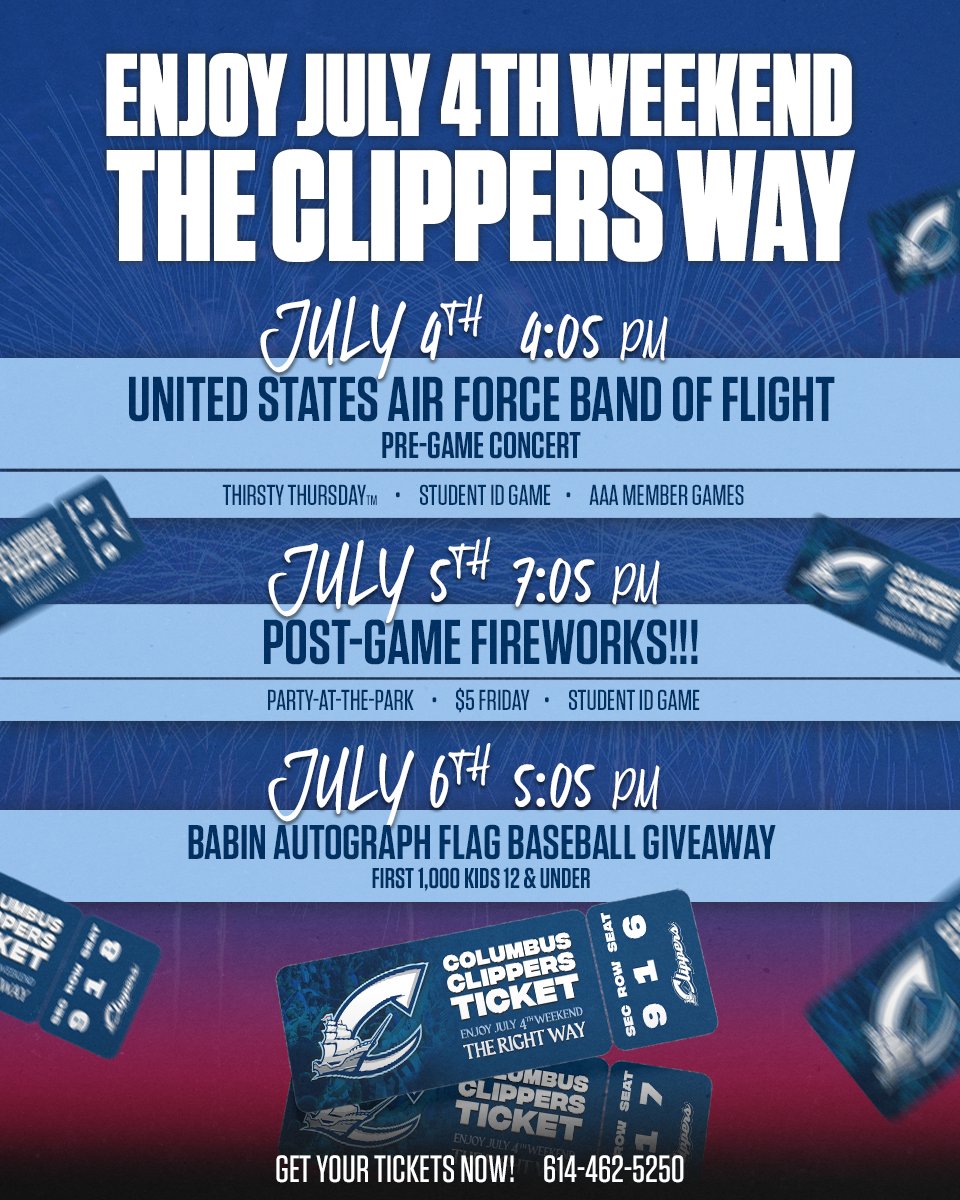 CLBClippers's tweet photo. Red, White, and HEY We want you to spend 4th of July weekend with US! I promise you won't want to miss out🎆 https://t.co/Sby76fbUVk
