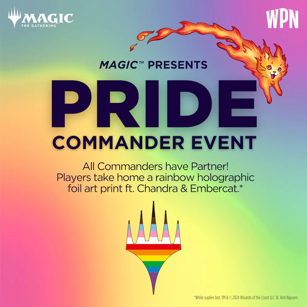 DarkstoneComics's tweet photo. Friday Night Magic at Darkstone Comics will celebrate Pride with Pride Commander. We will have a limited edition rainbow holographic foil print for all attendees! Meeting time is 6pm and entry is free as always! Bring your own deck or we will have decks available to borrow. https://t.co/4rcm4BUapd