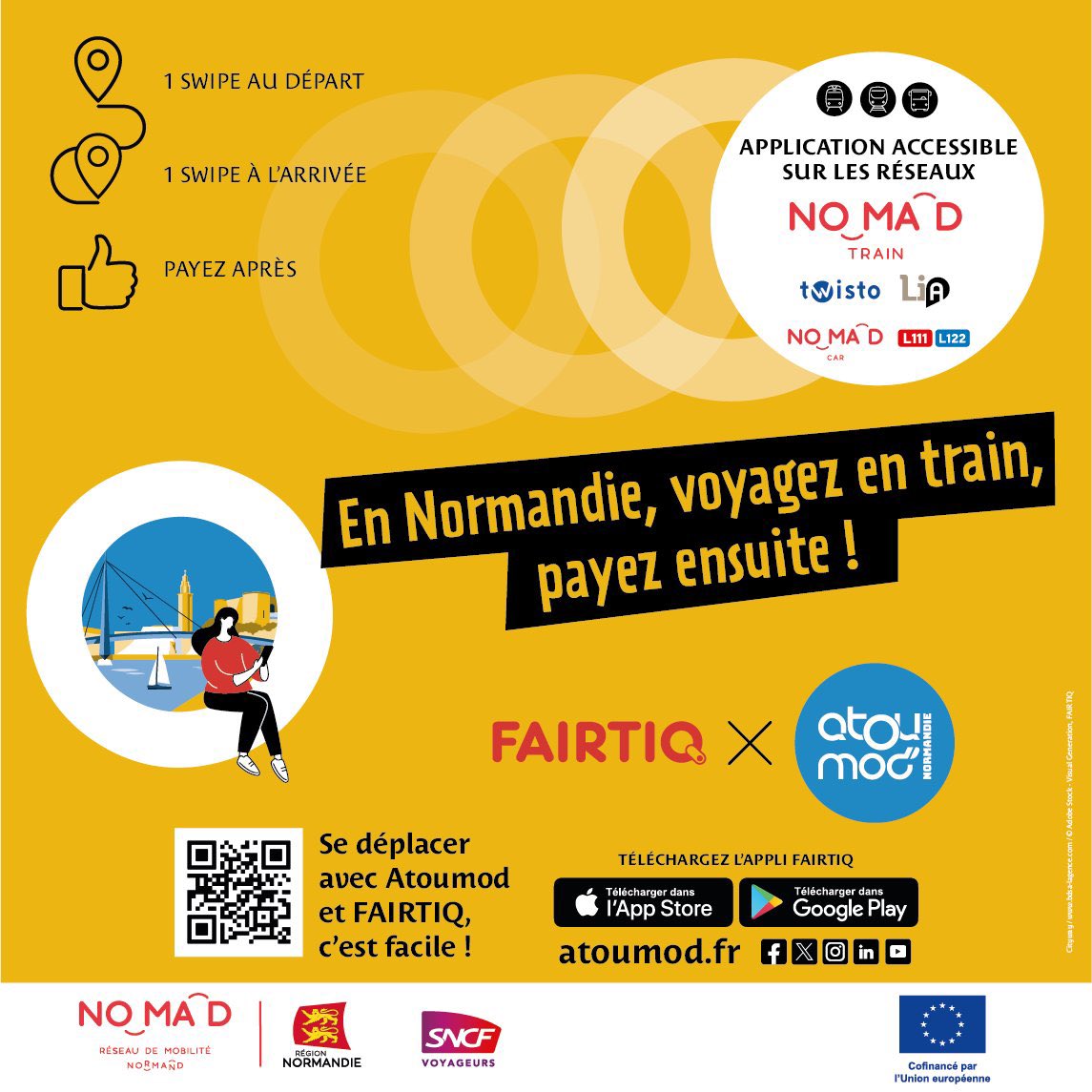 JBGastinne's tweet photo. Dès le 1er juillet, l’application @FAIRTIQ par @atoumod vous permet d’embarquer dans tous les trains normands du réseau @train_nomad @RegionNormandie @SNCFVoyageurs et de payer après. Retrouvez toutes les infos ici : https://t.co/DHikDPR5cL… https://t.co/zCNZTSn7yM