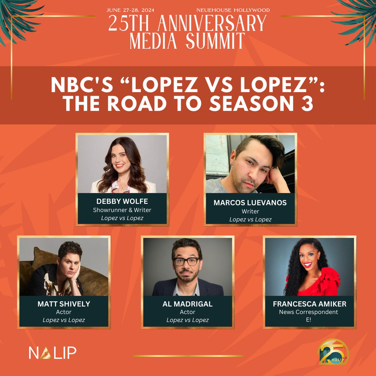 Celebrating 25 years of amplifying Latino voices. Thrilled to join my <a href="/LopezVssLopez/">Lopez Vs Lopez</a> colleagues at <a href="/NALIP_org/">NALIP</a>’s 25th Anniversary Media Summit, today in LA. 

#NALIP #NMS2024 #NMS24