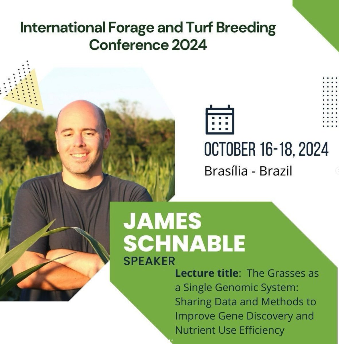 Intl Forage & Turf Breeding Conference 2024 (@iftbc2024) on Twitter photo Confirmed plenary speaker!
We are proud to announce Professor James Schnable <a href="/szintri/">James Schnable</a> (University of Nebraska-Lincoln, Dryland Genetics) as a plenary speaker at IFTBC 2024.
🗓️Check out our full schedule at embrapa.br/iftbc-2024 Confirmed plenary speaker!
We are proud to announce Professor James Schnable <a href="/szintri/">James Schnable</a> (University of Nebraska-Lincoln, Dryland Genetics) as a plenary speaker at IFTBC 2024.
🗓️Check out our full schedule at embrapa.br/iftbc-2024