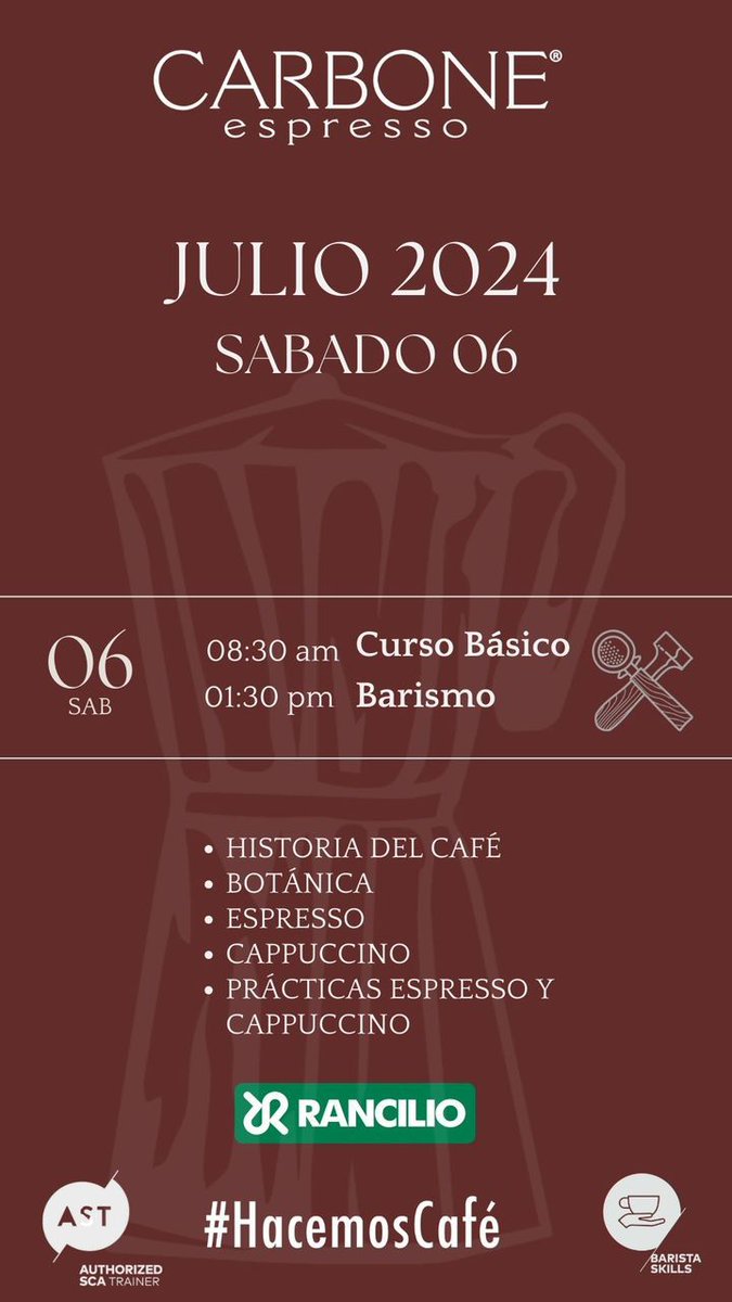 Abiertas las inscripciones para el curso básico sabatino de barismo. Aprende una nueva habilidad pasando un sábado diferente con mucho café. Whatsapp 04242939280.
